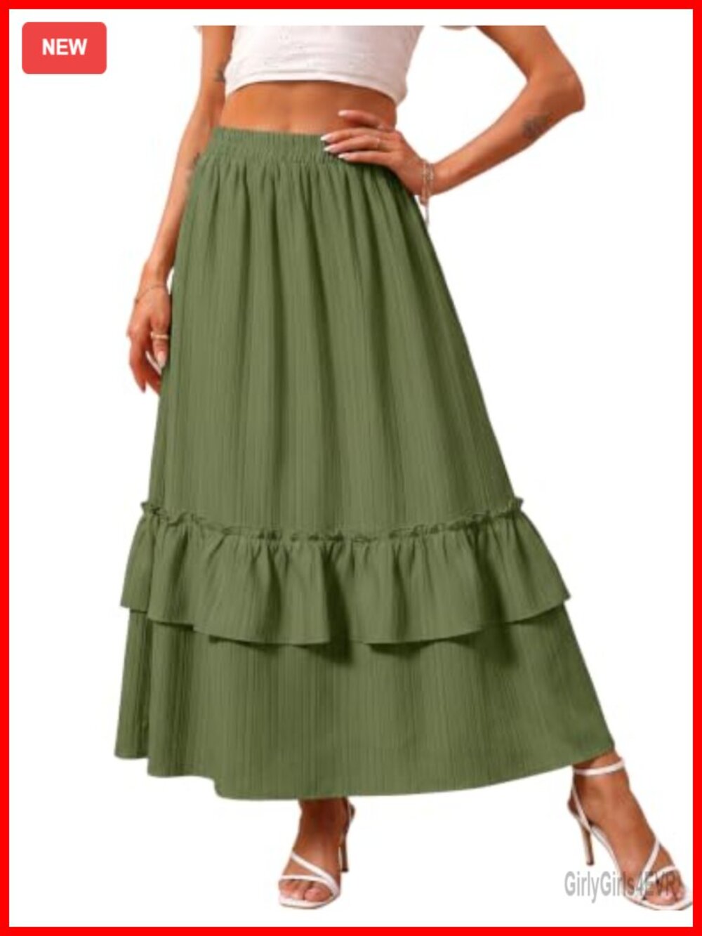 Tiered Maxi Skirt with Pockets Ruffle High Waisted Pull On